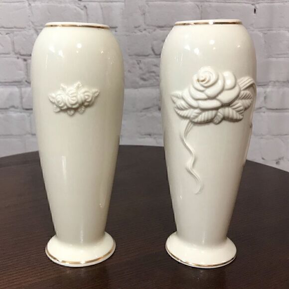 Lenox Other - LENOX ROSEBUD COLLECTION gold trim cream Porcelain Vase Vintage set of two EUC